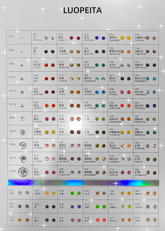Custom Rhinestone Colors and Sizes