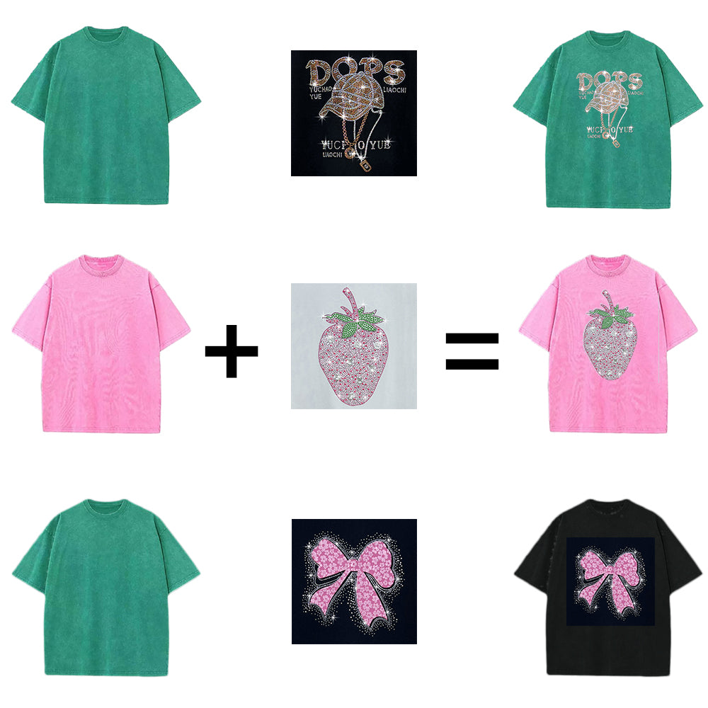 One Piece Custom Logo Unisex Rhinestone T-shirt High Quality Round Neck Oversized Sublimation Shirt T-shirt Acid Wash T-Shirts